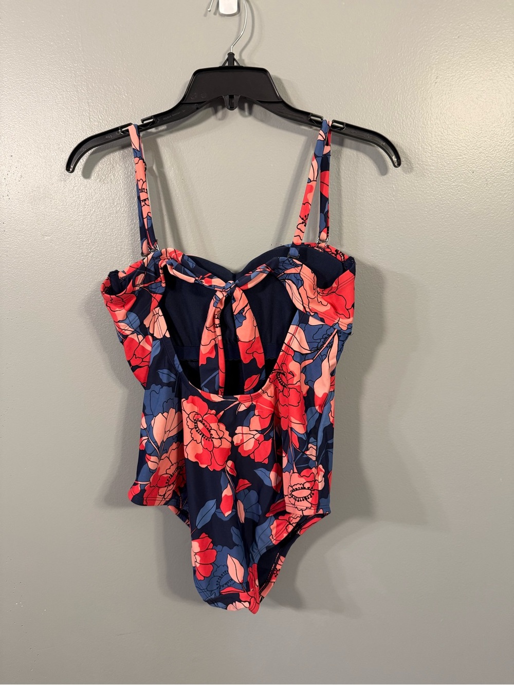 Kona Sol Floral One Piece Swimsuit Navy Coral Pink Tummy Control Removable Strap - Picture 2 of 10